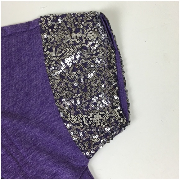 Star Wars Logo Silver Sequin Sleeve Purple Shirt - Picture 5 of 8